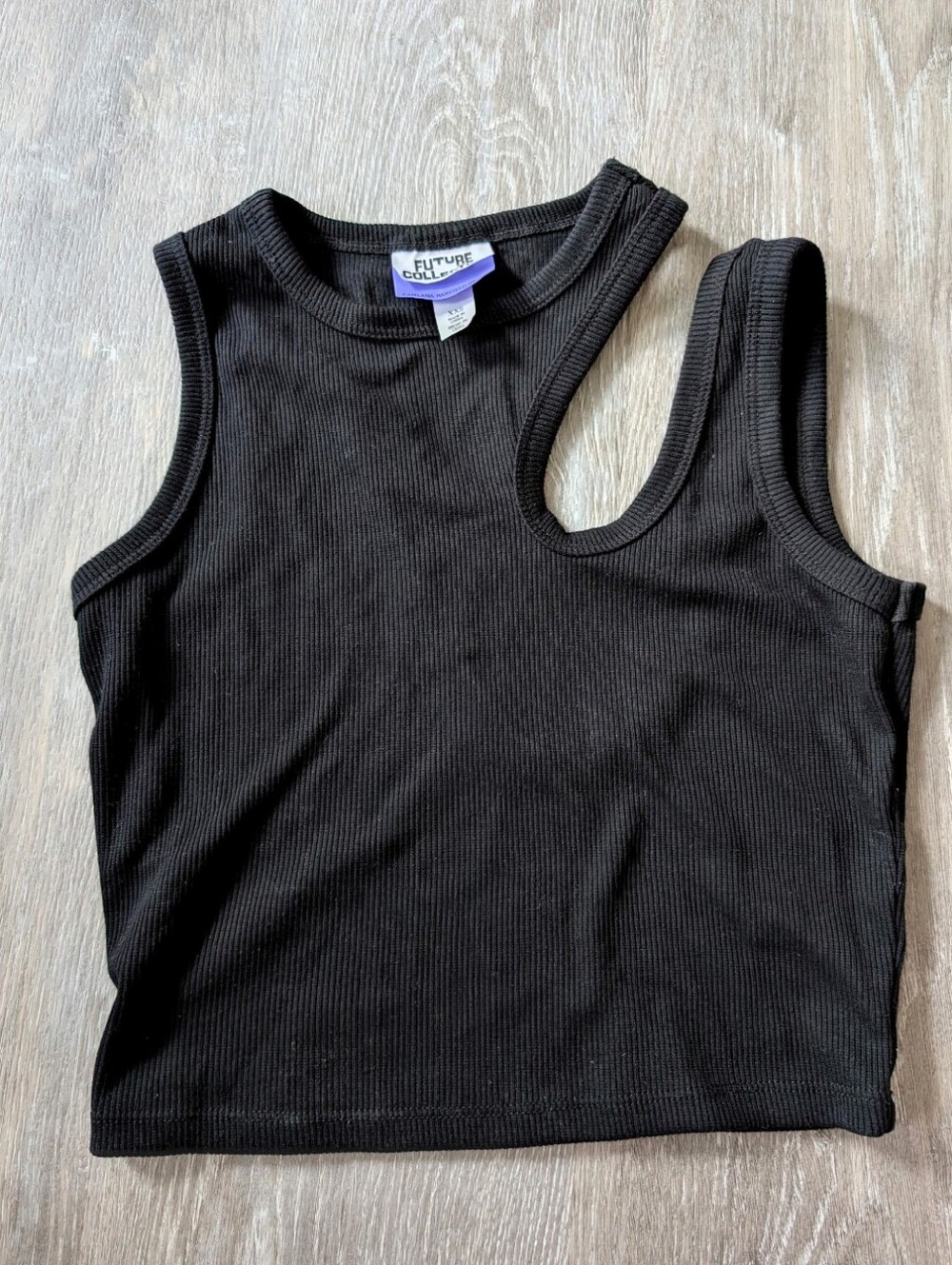 Future Collective Black Ribbed Asymmetric Tank Top, Sz. XXS